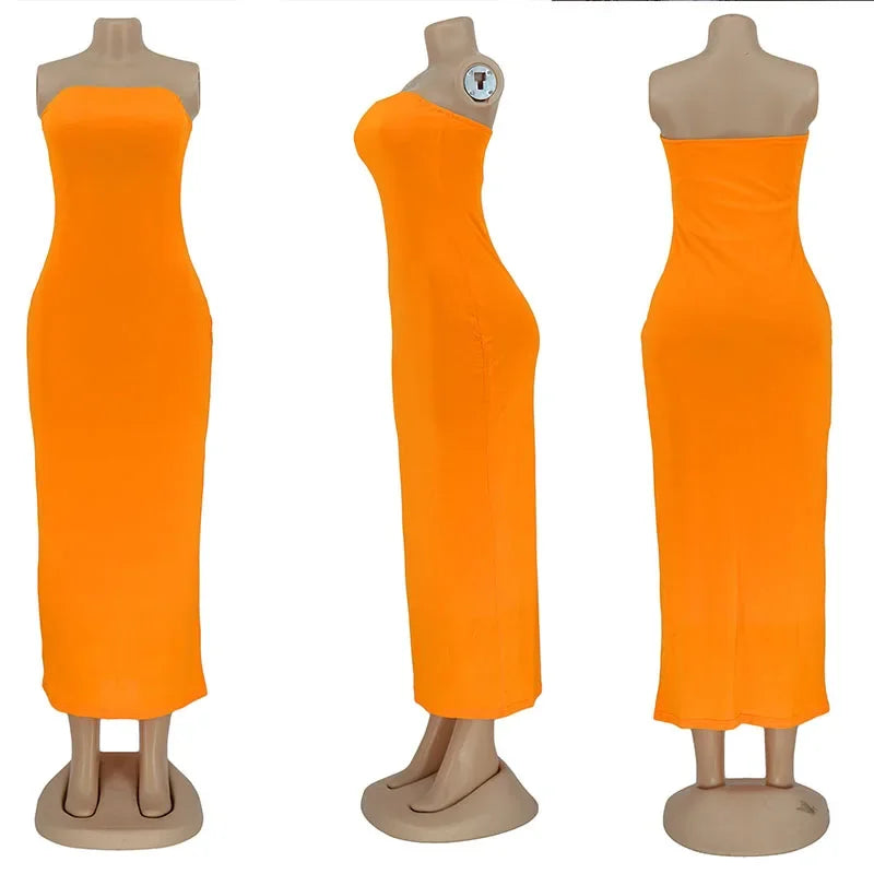 Elegant Sleeveless Strapless Bodycon Maxi Dresses