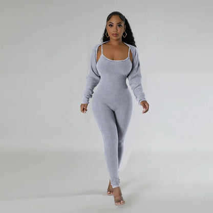 Slim Fit Jumpsuit+ Cropped Jacket (Two Piece Sets)