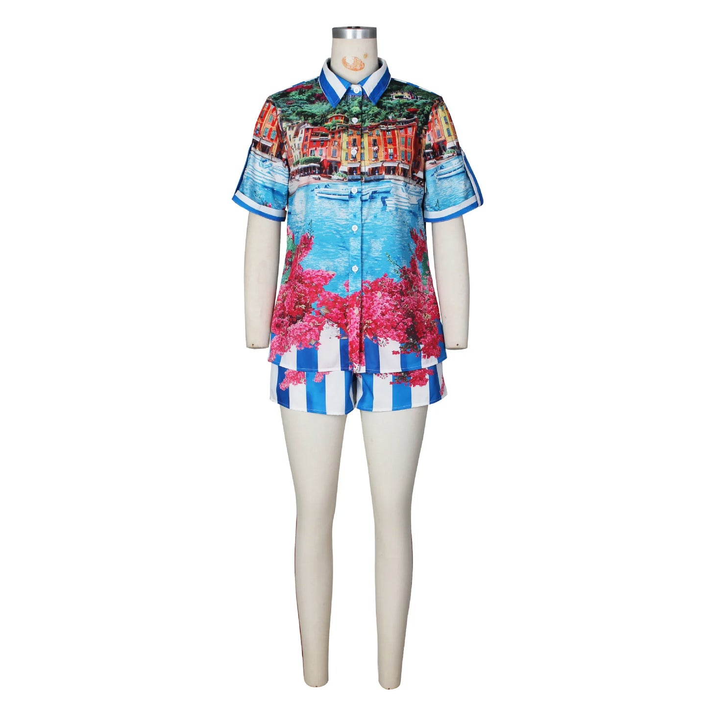 Elegant Printed Shirt Tops + Shorts Outfits