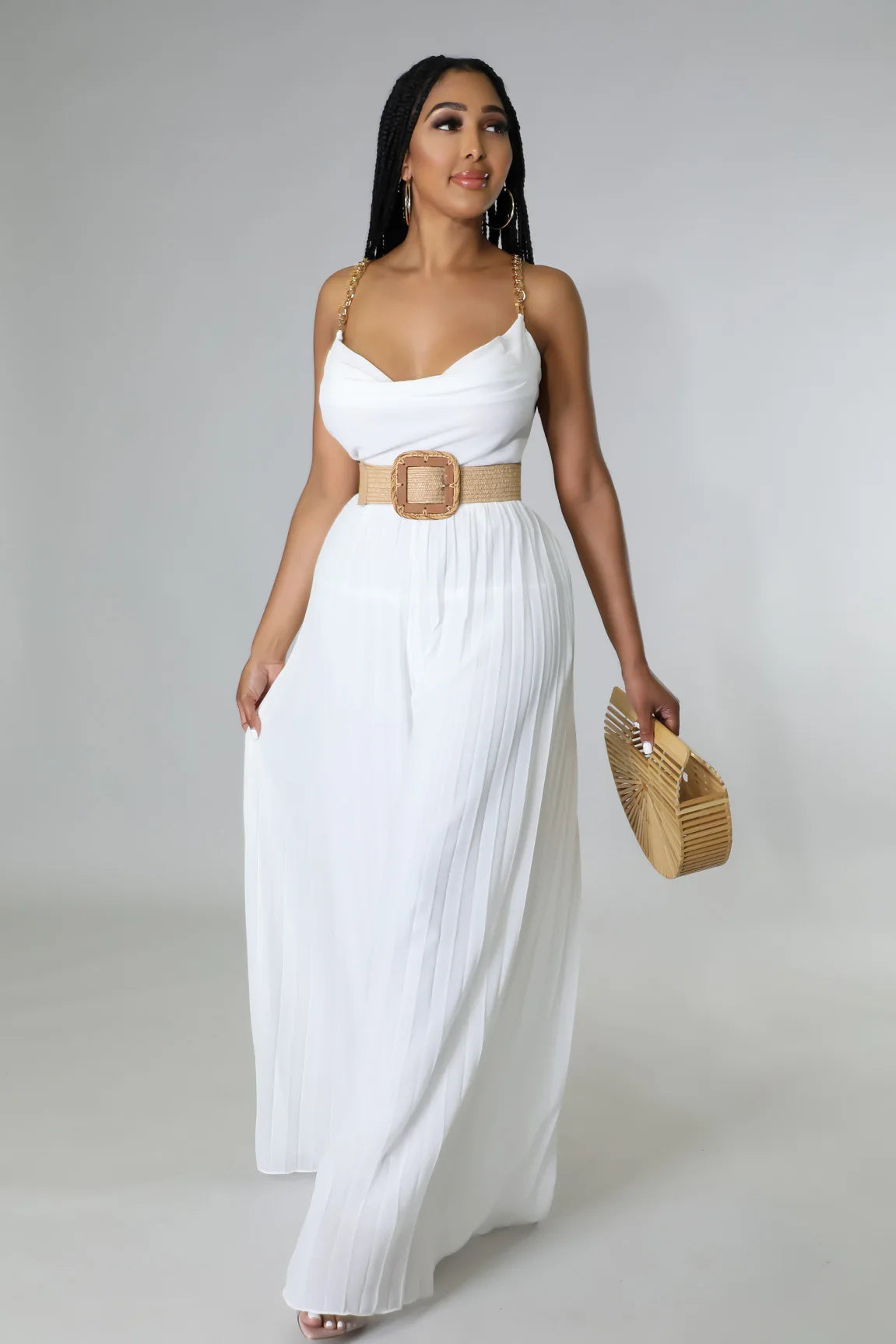 Kannia High-end Pleated Backless Wide-leg Jumpsuit