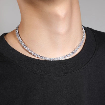 1 Row Square CZ Stone Tennis Link Chain Choker Necklace (Unisex)