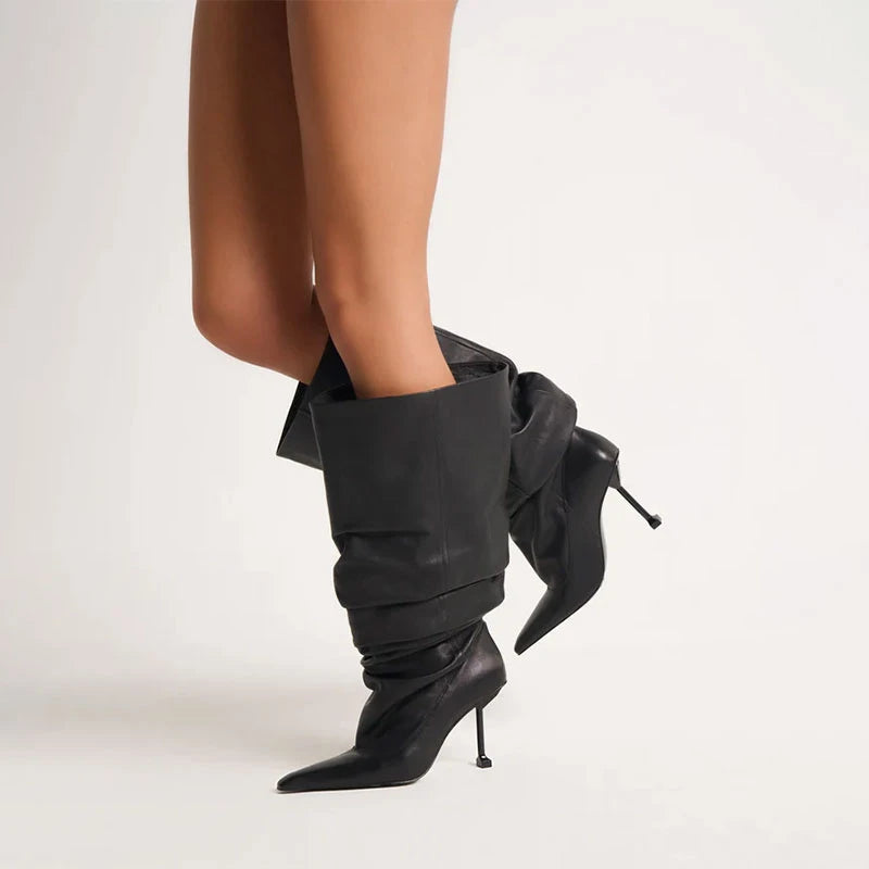 Nique Slim Fit High Heels Knee High Pleated Boots