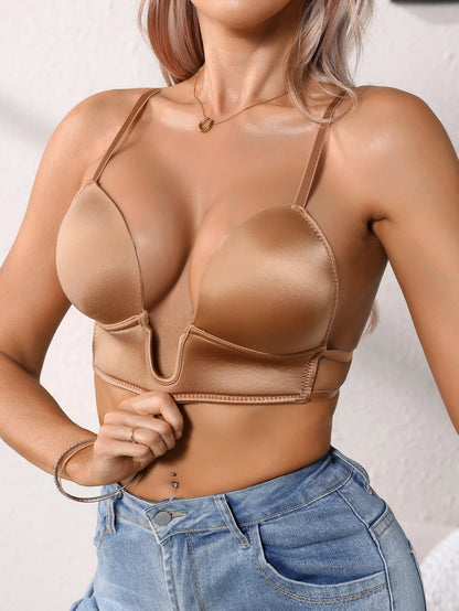 Deep Plunge Push-Up Women's Bra Fashion Soft Solid Invisible Underwire Bra for Backless Dresses & Camisoles