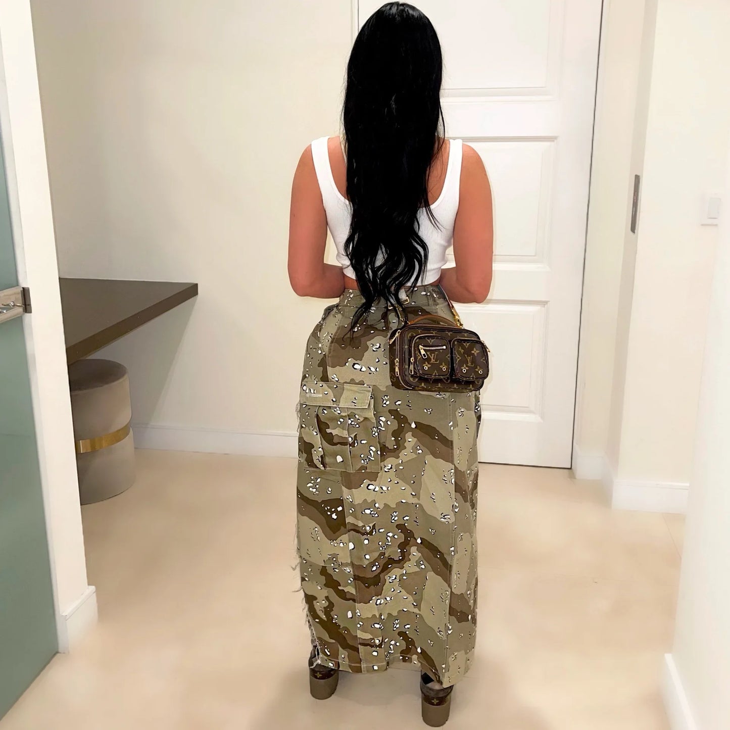 Camo Printing Casual Pockets Skirt (Split)