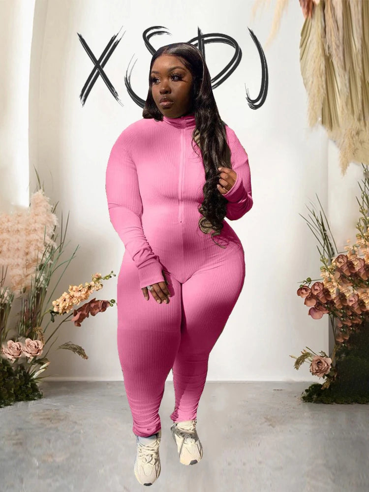 Zola Long Sleeve Zipper Up Ribbed Jumpsuit