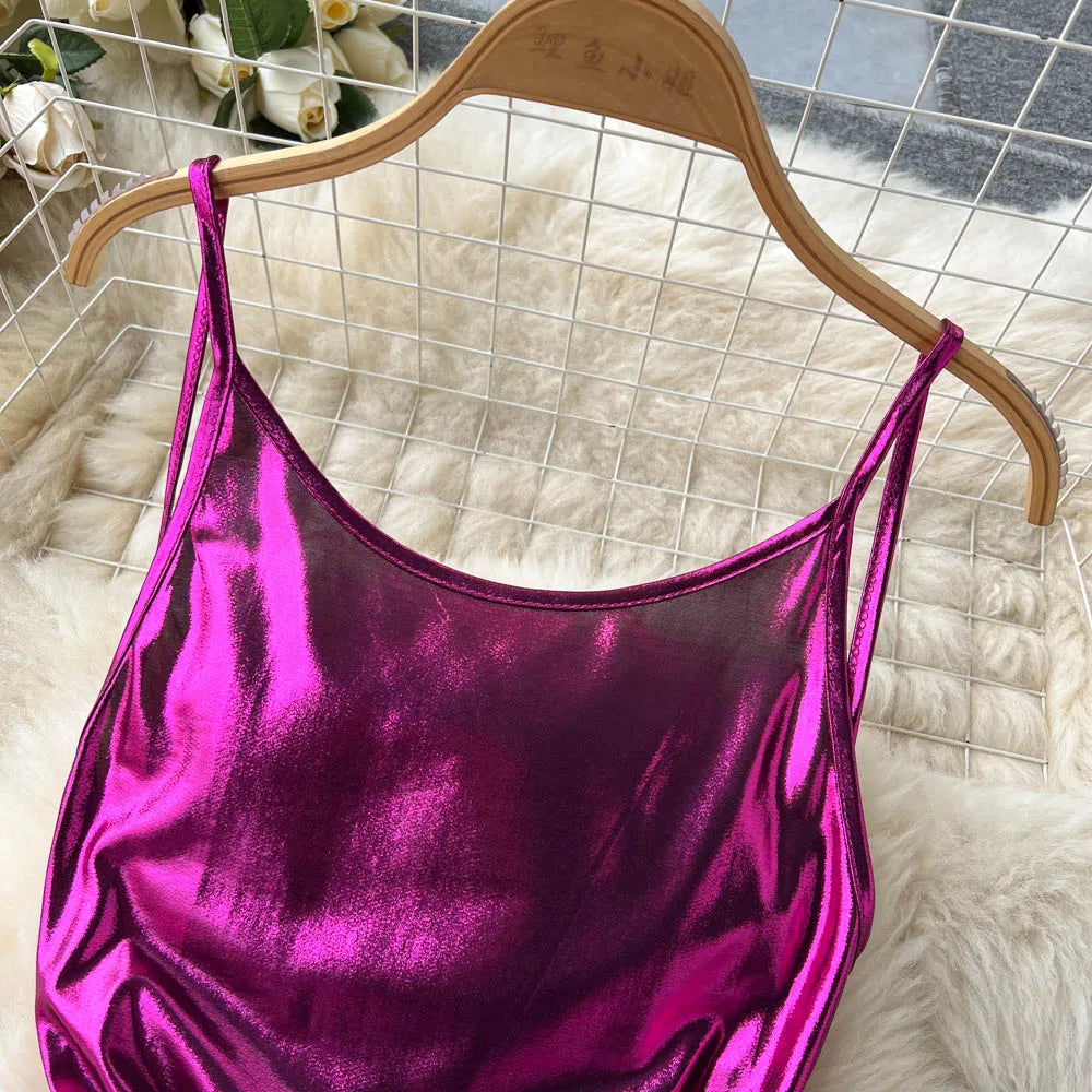 Shiny Satin Backless Maxi Dresses