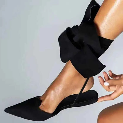 Pointed Toe Shallow Mouth Lace Up Shoes Flat Heel Sandals