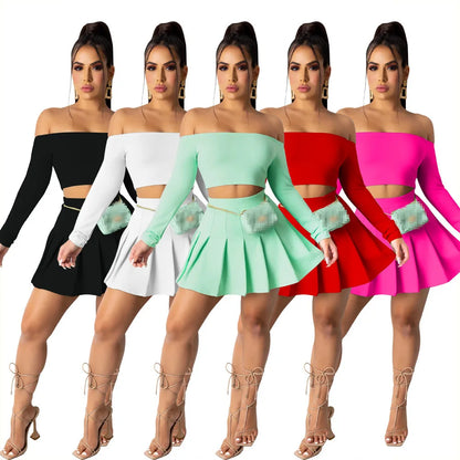Pleated Mini Skirt Sets Women 2 Pieces  (Vacationing Outfits)