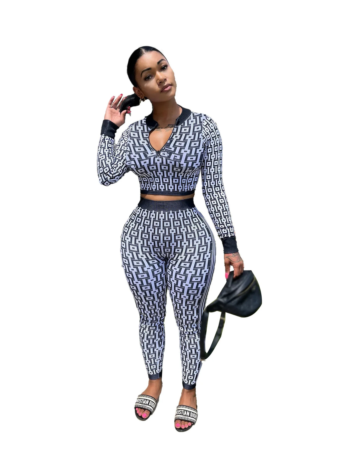 Full Sleeve Top + Long Pant Elastic Waist Y2k Elegant Slim Pant Sets [2 pcs.]