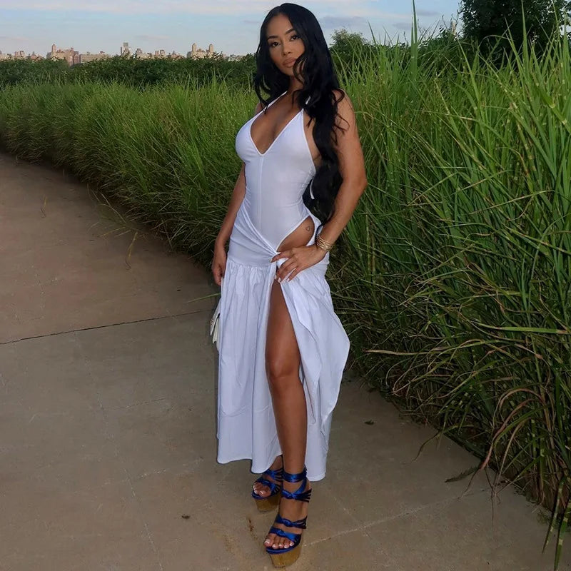 Elegant Halter Bodysuits Tie Up Maxi Skirts Matching Outfits