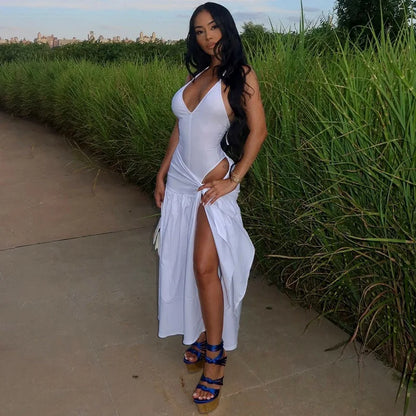 Elegant Halter Bodysuits Tie Up Maxi Skirts Matching Outfits