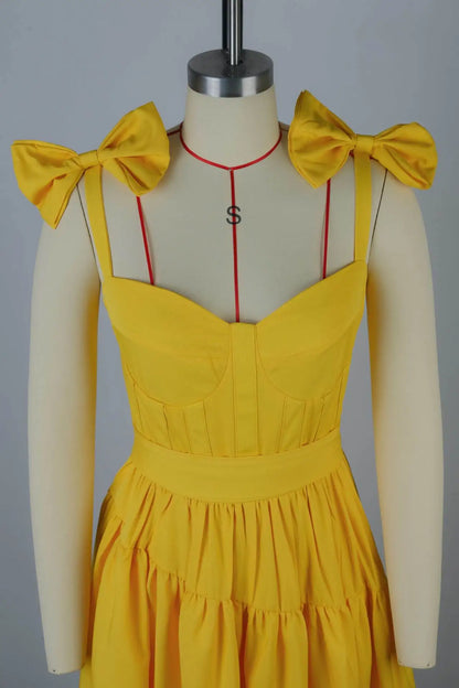 Sleeveless Strap Bow Ruffles Long Maxi Dresses