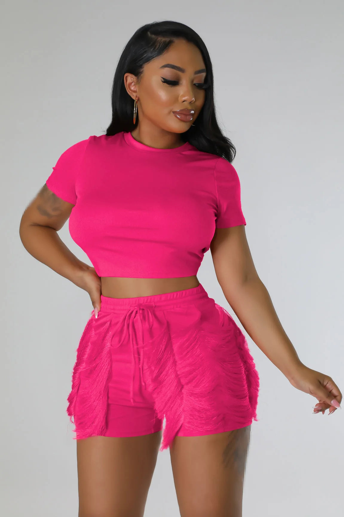 Short Sets Women Two Piece Crop Top + Shorts