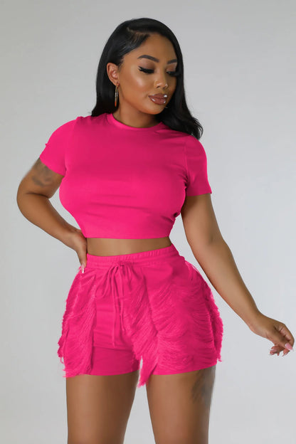 Short Sets Women Two Piece Crop Top + Shorts