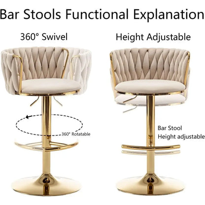 Set of 3 Beige Velvet Swivel Bar Stools, Adjustable Counter Height with Back, Ideal for Kitchen Island, Pub, Customized Furniture