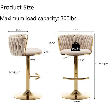 Set of 3 Beige Velvet Swivel Bar Stools, Adjustable Counter Height with Back, Ideal for Kitchen Island, Pub, Customized Furniture