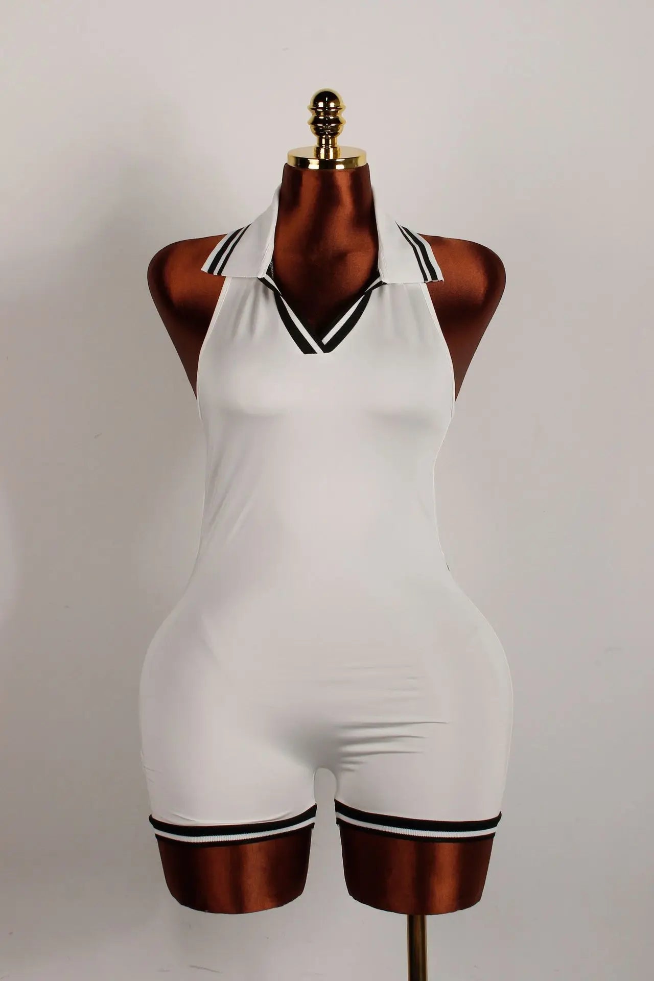 Stripe Halter Lapel Sleeveless Backless Bodycon Jumpsuits