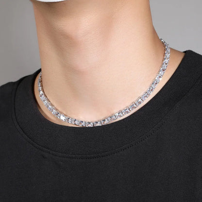 1 Row Square CZ Stone Tennis Link Chain Choker Necklace (Unisex)