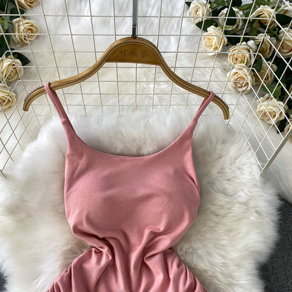 Spaghetti Strap Pleated Temperament Mini Dresses