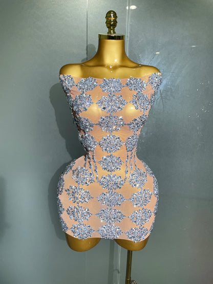 Luxury Sparkly Rhinestone Mesh Mini Dresses