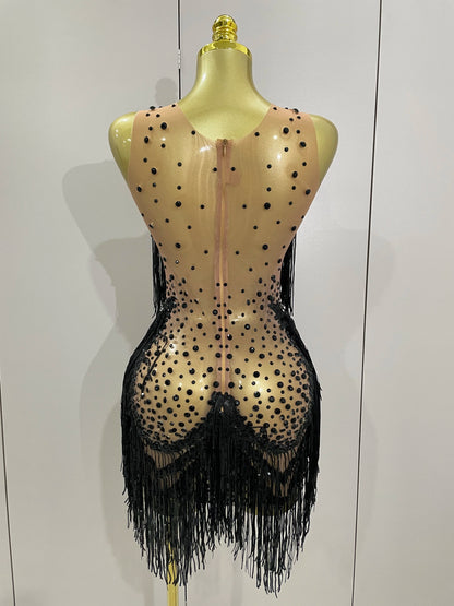 Luxury Sparkly Rhinestone Sequin Tassel Coat + Dress