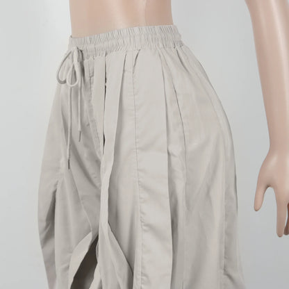 Ruched Lantern Sleeve Drawstring Patchwork Pants