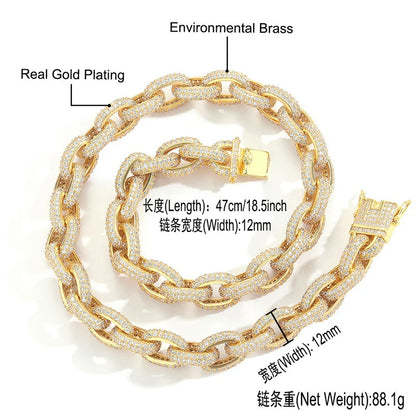 7"-24" Hip Hop 5A+ CZ Stone Paved Bling Iced Out O Shape Link Chain Necklaces (Gold Silver Color Gift)