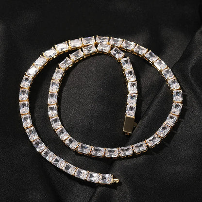 1 Row Square CZ Stone Tennis Link Chain Choker Necklace (Unisex)