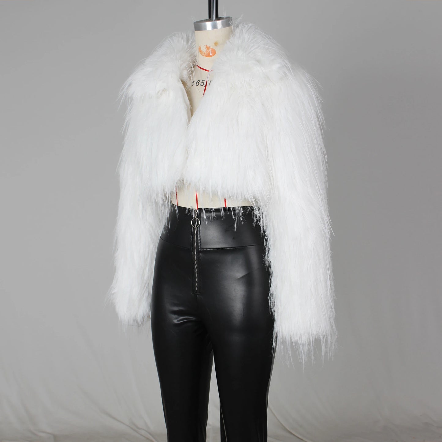 Nzinga Faux Fur Coat Long Sleeve Furry Cropped Jacket Open Stitch Fluffy Overcoat