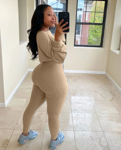 Winter Solid Lucky Label Letter Embroidery Two Piece Sets Women Sweatshirt+Leggings Casual Sporty Tracksuits Female