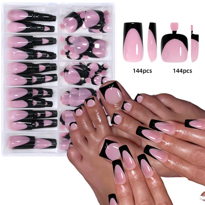 144pcs Shiny French Hand + Foot Nail Set (square)