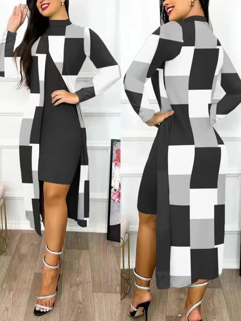 Two Piece Set Print Dresses Sets (Office Lady)