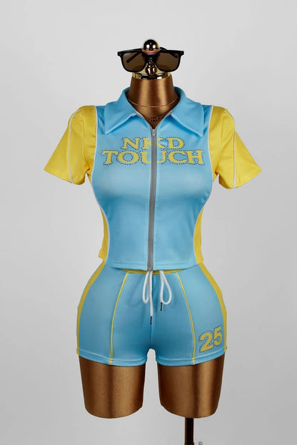 Short Sleeve Zipper Top and Short Sets