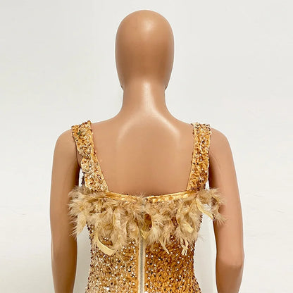 Short Sequins Halter Feathers Spicy Dresses