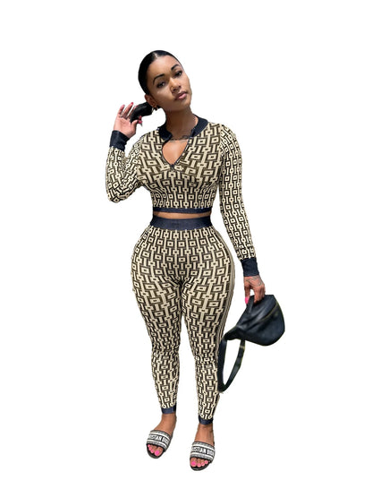Full Sleeve Top + Long Pant Elastic Waist Y2k Elegant Slim Pant Sets [2 pcs.]
