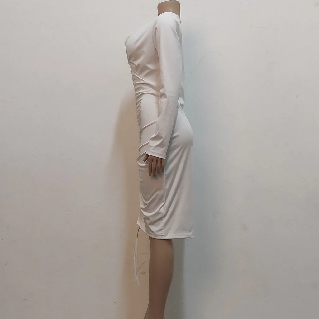 Big V-neck slightly wrinkled chest wrap dresses