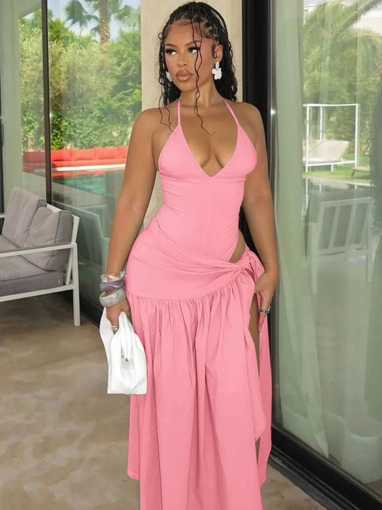 Elegant Halter Bodysuits Tie Up Maxi Skirts Matching Outfits
