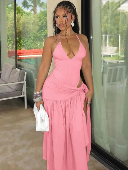 Elegant Halter Bodysuits Tie Up Maxi Skirts Matching Outfits