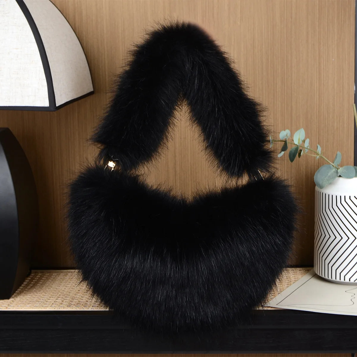 Trishanne Trendy Designer Soft Faux Fur Heart Shaped Shoulder Bags