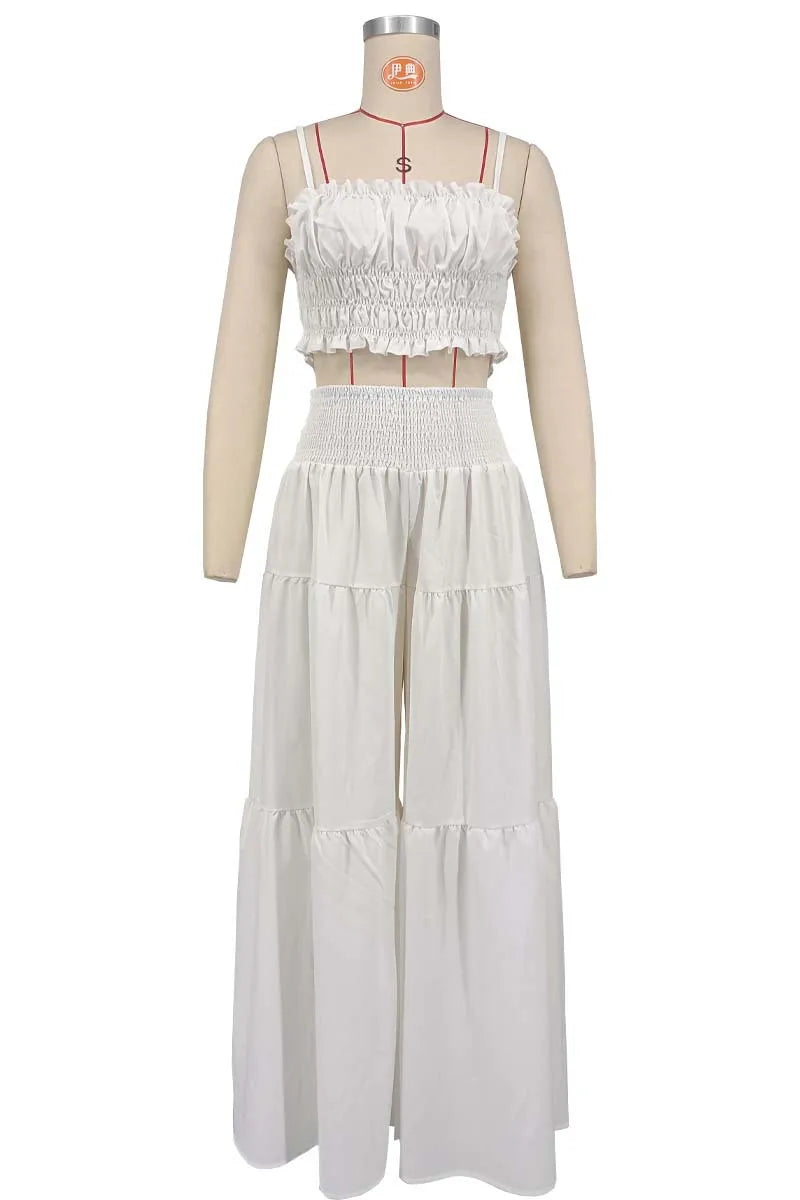 Solid Color Spaghetti Strap Tube Top + Wide Leg Pants