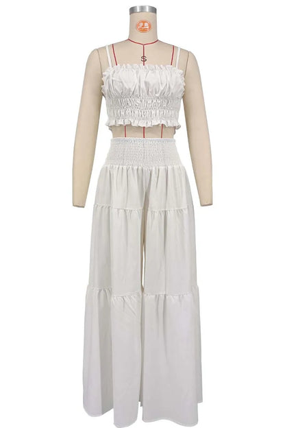Solid Color Spaghetti Strap Tube Top + Wide Leg Pants
