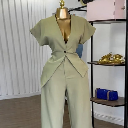 Single Button Blazer + Wide Leg Pant Sets