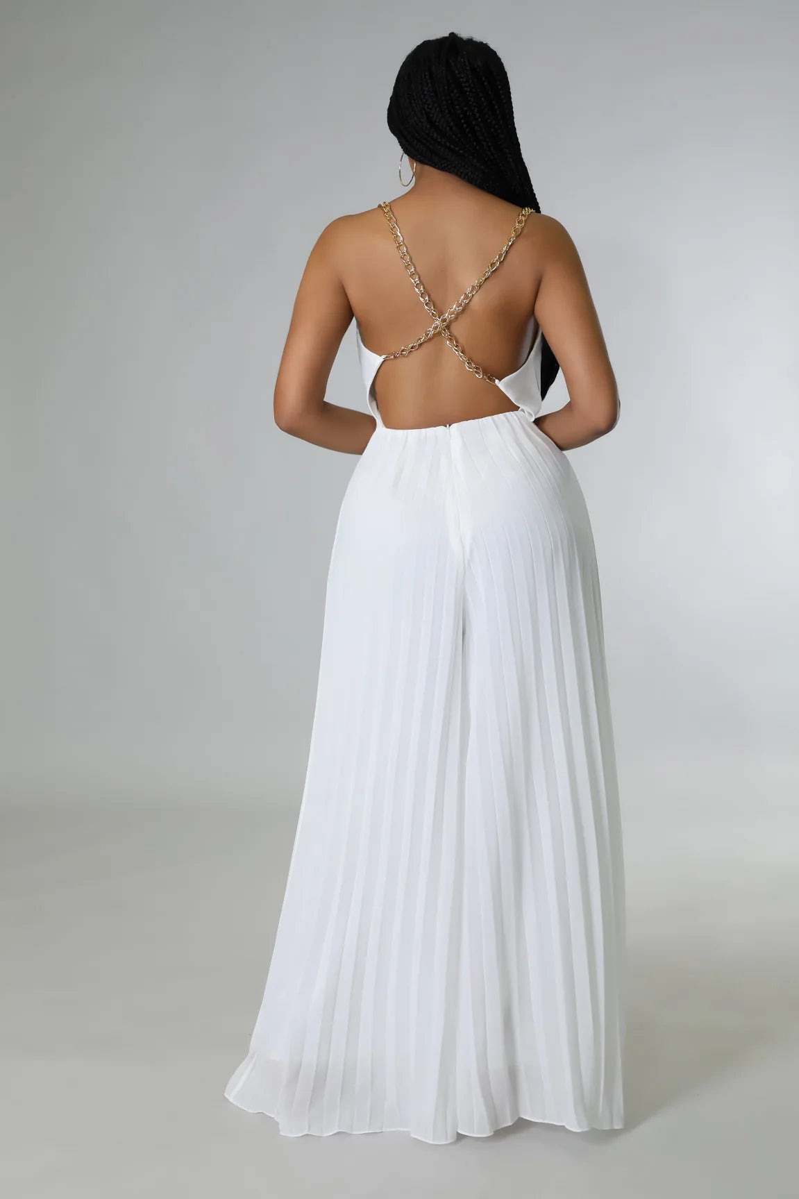 Kannia High-end Pleated Backless Wide-leg Jumpsuit