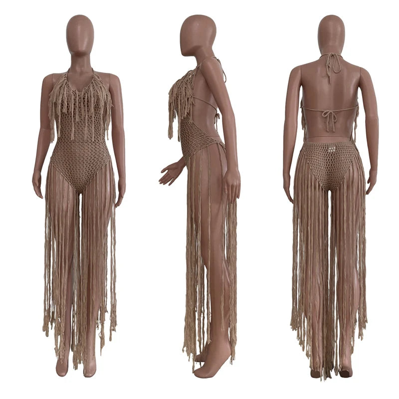Knitted Tassel See Through Holiday Beach Bodysuits