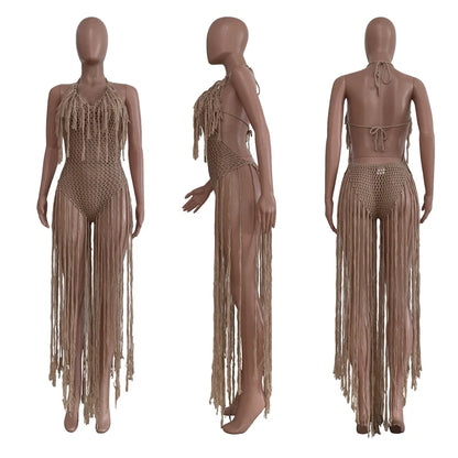 Knitted Tassel See Through Holiday Beach Bodysuits