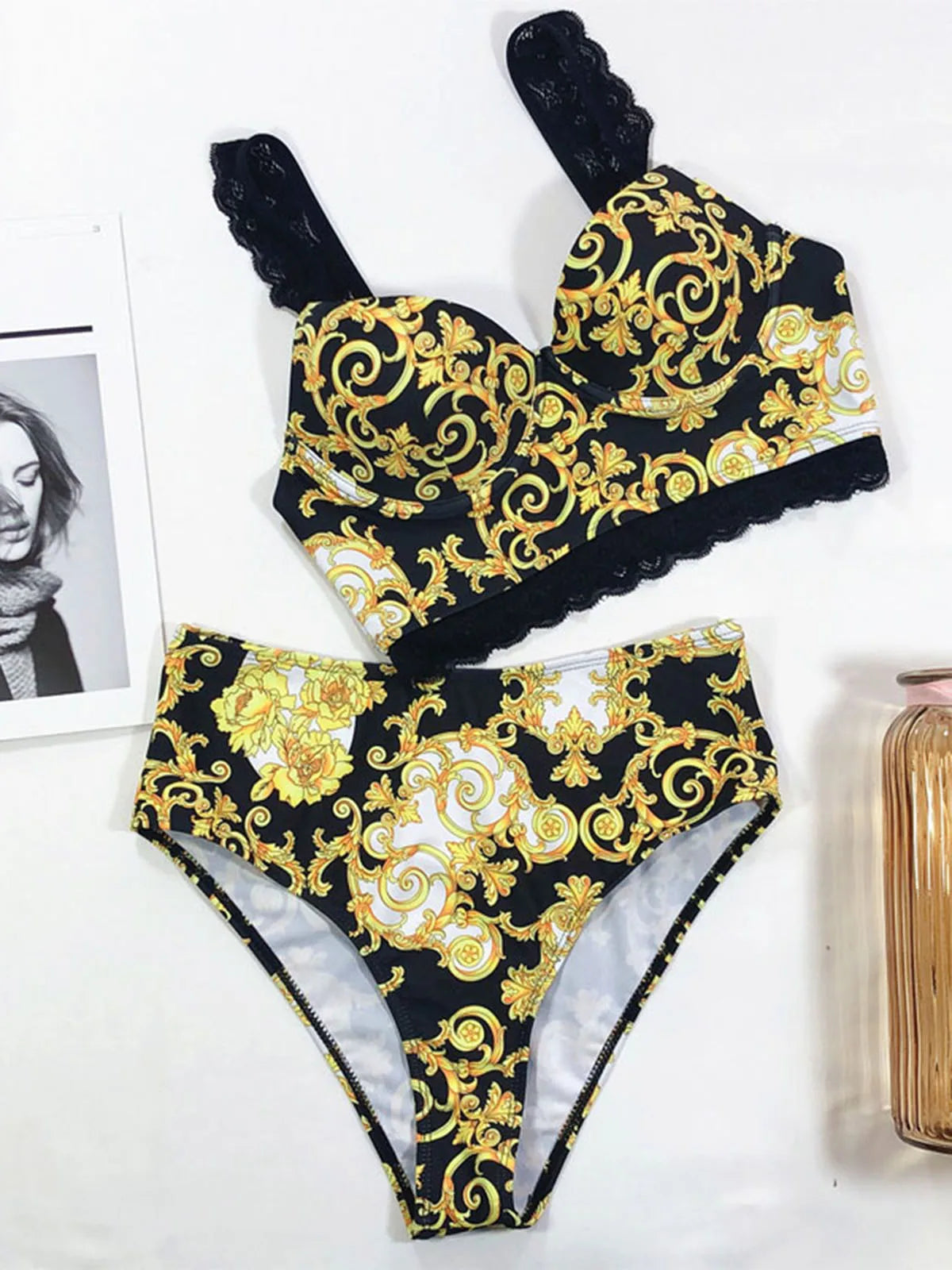 Printed Push Up High Waist Bikini Set