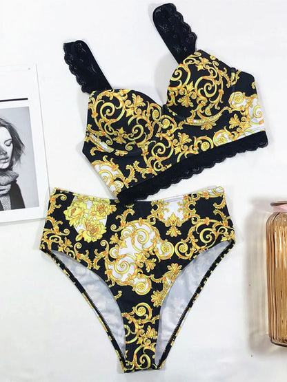 Printed Push Up High Waist Bikini Set