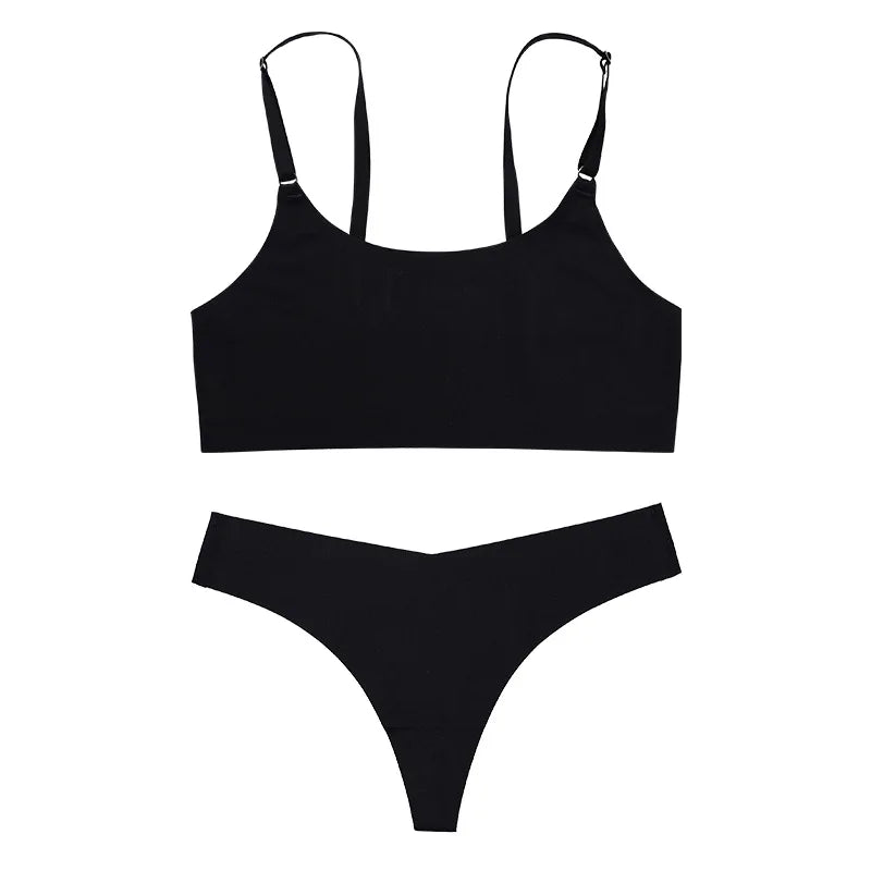 Seamless Thong Low Waist Panties Wire Free Bra Lingerie Set (1pc)