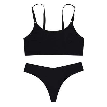 Seamless Thong Low Waist Panties Wire Free Bra Lingerie Set (1pc)