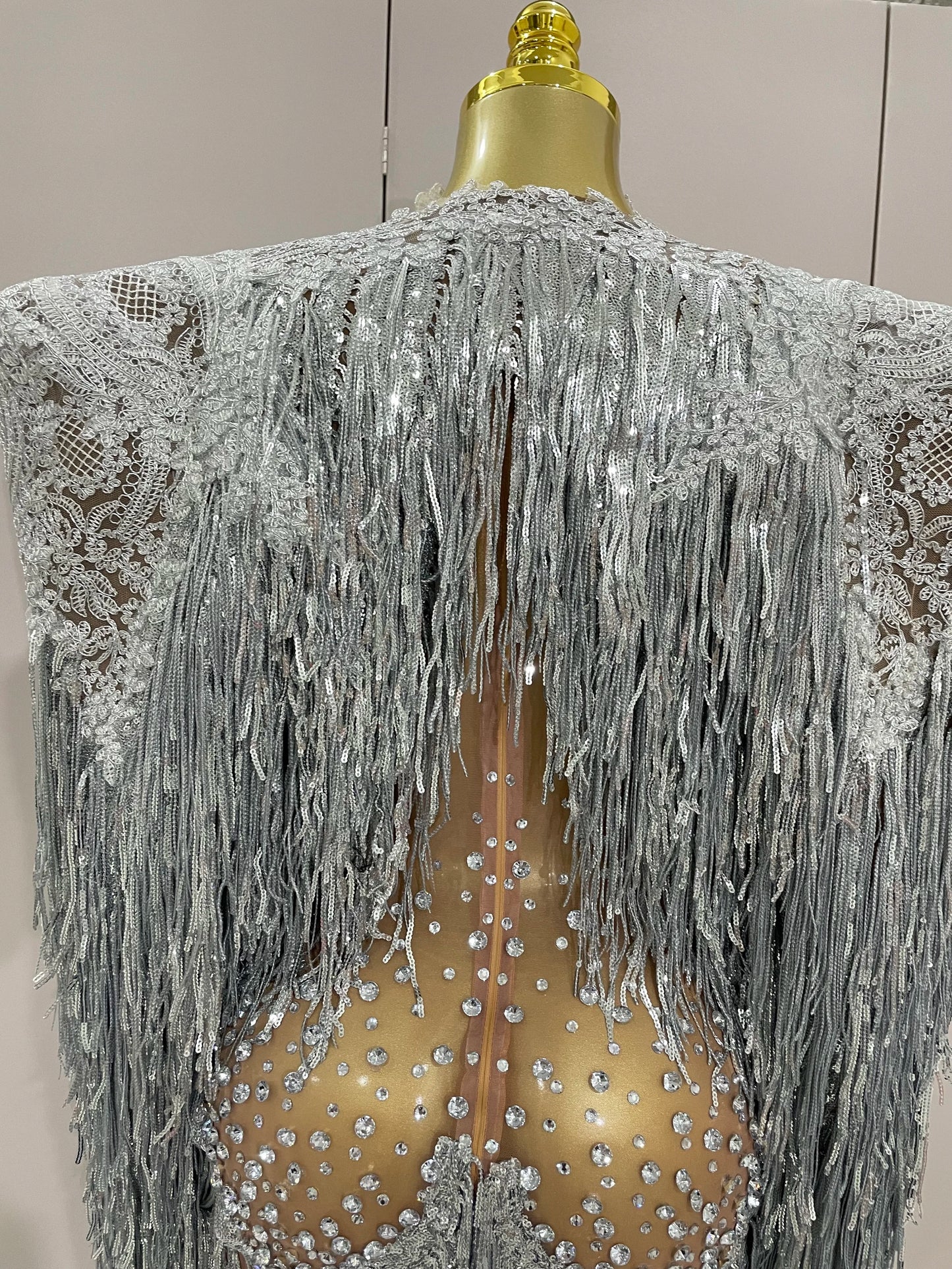 Luxury Sparkly Rhinestone Sequin Tassel Coat + Dress